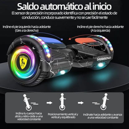 Mirrend T1 Patinete Eléctrico Hoverboard Eléctrico Bluetooth RGB Luz LED 4.4Ah Para Niños Negro Relámpago