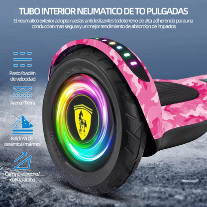 Mirrend T1 Patinete Eléctrico Hoverboard Eléctrico Bluetooth RGB Luz LED 4.4Ah Para Niños Rosa