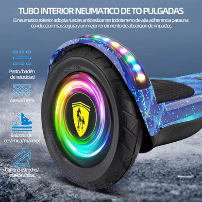 Mirrend T1 Patinete Eléctrico Hoverboard Eléctrico Bluetooth RGB Luz LED 4.4Ah Para Niños Azul Estrellado