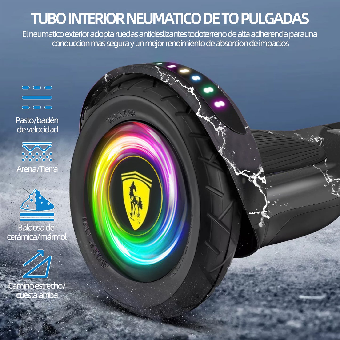 Mirrend T1 Patinete Eléctrico Hoverboard Eléctrico Bluetooth RGB Luz LED 4.4Ah Para Niños Negro Relámpago