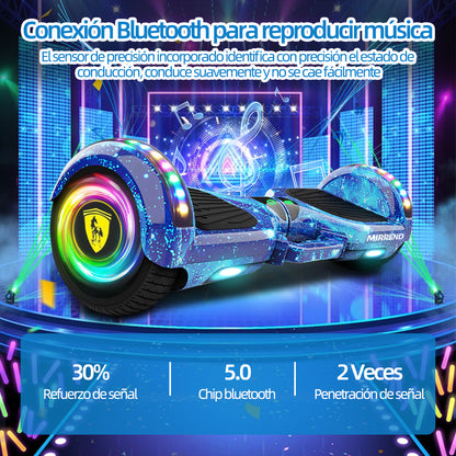 Mirrend T1 Patinete Eléctrico Hoverboard Eléctrico Bluetooth RGB Luz LED 4.4Ah Para Niños Azul Estrellado