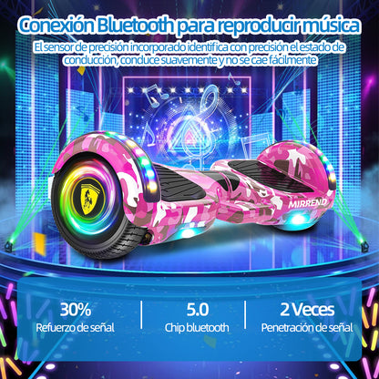 Mirrend T1 Patinete Eléctrico Hoverboard Eléctrico Bluetooth RGB Luz LED 4.4Ah Para Niños Rosa