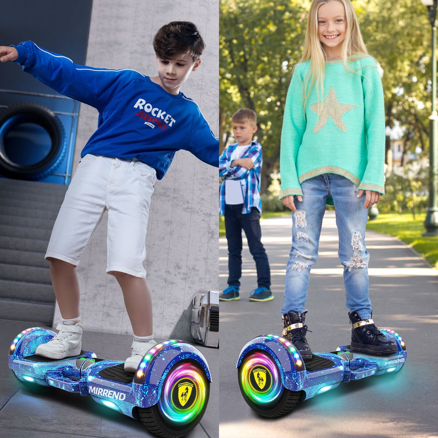 Mirrend T1 Patinete Eléctrico Hoverboard Eléctrico Bluetooth RGB Luz LED 4.4Ah Para Niños Azul Estrellado